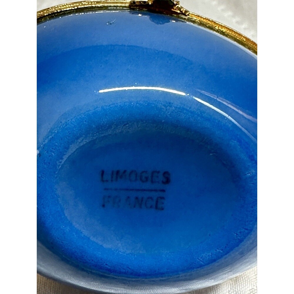 Limoges Rabbit Porcelain & Blue Egg Trinket Brass Hinged Boxes France - Picture 12 of 16